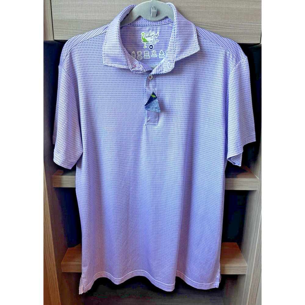 TailorByrd Polo Shirt Mens M NEW Blue Pink Golf SPF 30 Quick Dry 3 Button